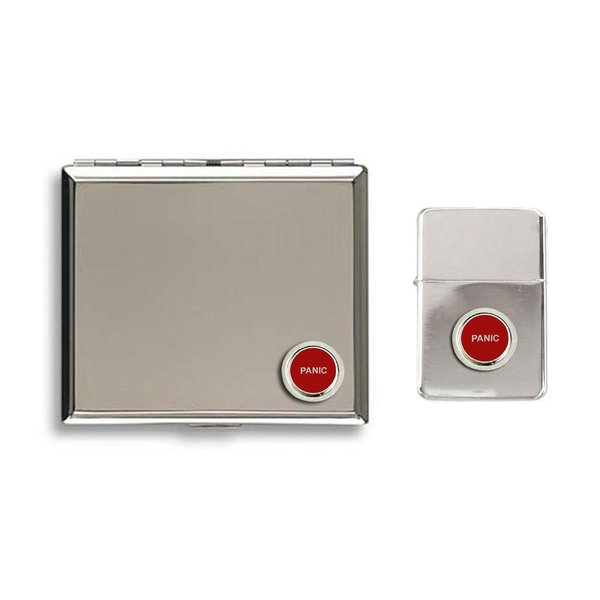 Panic button polished chrome cigarette case and stormproof petrol lighter